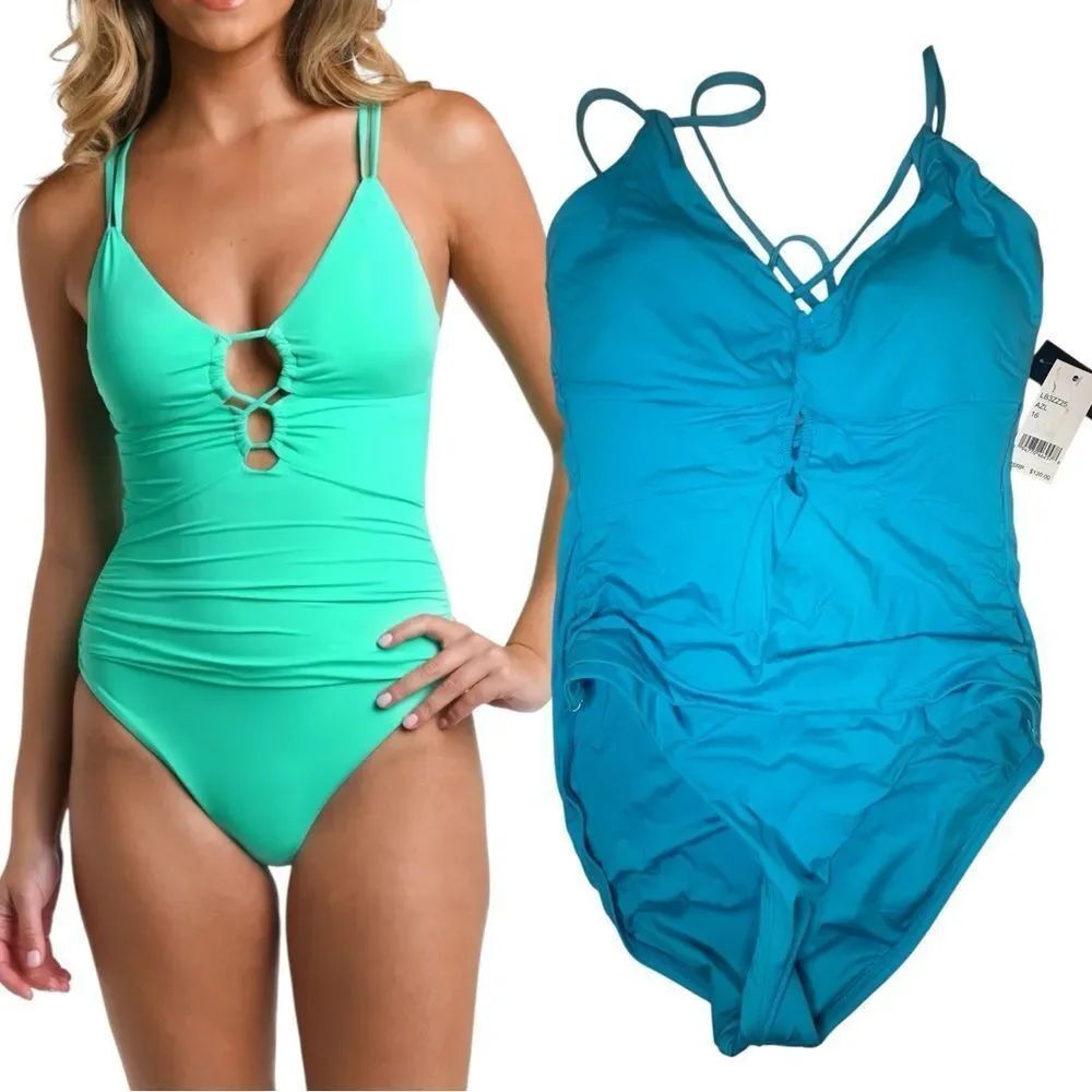 NWTs La Blanca Island Goddess Underwire Lace Up One Piece in Blue Azul Size 16